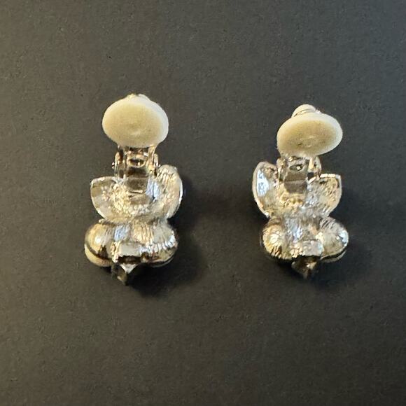 VTG Clip On Earrings Faux Pearl Rhinestones Silver Tone Formal Wedding Dressy - Picture 8 of 8